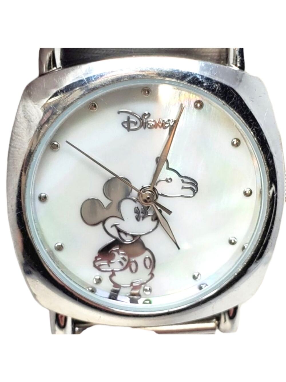 Disney Mickey Mouse Chain Mail Watch Mother of Pearl Face